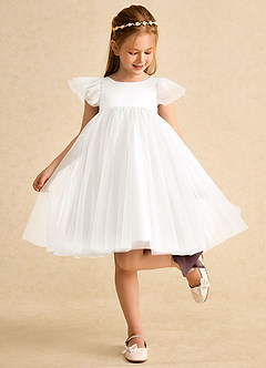 Azazie Munchkin Abiti da Ragazza di Fiori Abito A-Line in Tulle Fiocco Avorio Expresso image3