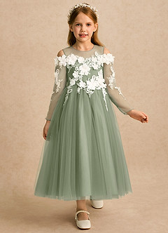 Azazie Lilah Flower Girl Klänningar Klänning A-linje i Tyll Spets image1