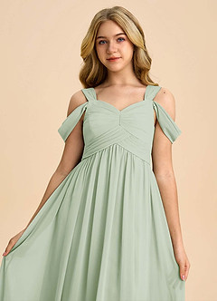 Azazie Lianne Junior Dusty Sage A-Line Off the Shoulder Chiffon Dress image4