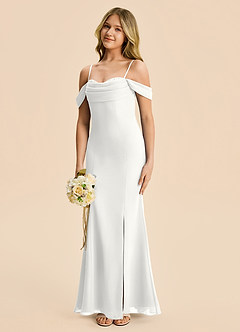 Azazie Nira Junior Vestido Blanco de Gasa de Corte Sirena con Drapeado image1