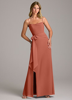 Azazie Tahlia Bridesmaid Dresses Clay A-Line with Belt Chiffon Dress image1