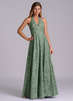 Azazie Tessie Robes de demoiselle d'honneur Robe Trapèze en Blumen-Burnout Plissée Matcha image1