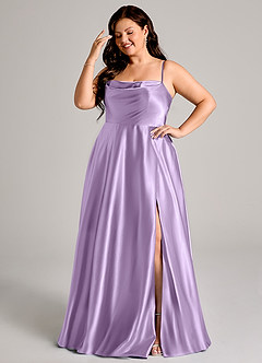 Azazie Elle Brautjungfernkleider A-Linie mit Taschen Metallischer Satin Kleid Flieder image10