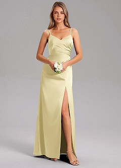 Azazie Azuree Bridesmaid Dresses Lemon Sorbet A-Line Pleated Stretch Satin Dress image3