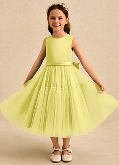 Azazie Kennedy Robe Demoiselle D'honneur Fillette Robe Trapèze en Tulle Rayé Canari image1