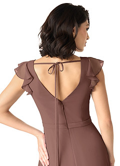 Azazie Claudine Final Sale Agave A-Line Flutter Sleeve Chiffon Dress image6