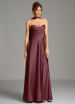 Azazie Ayla Bridesmaid Dresses Sangria A-Line Corset Stretch Satin Dress image4