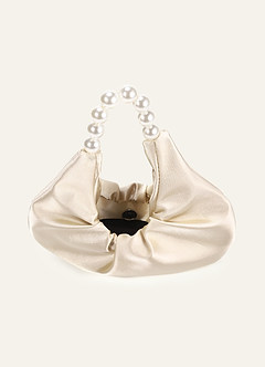 front Satin Pearl Handle Ruched Handbag