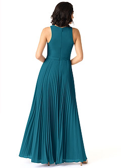 Azazie Lindie Abiti da Damigella Abito A-Line in Chiffon con Scollo a U a Pieghe Blu Inchiostro image2