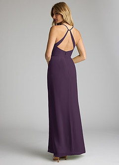 Azazie Becca Bridesmaid Dresses Plum Sheath V-Neck Chiffon Dress image6