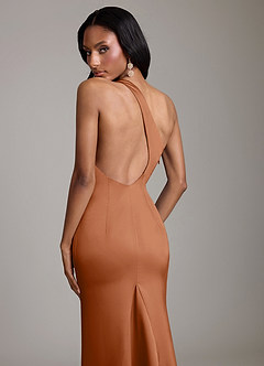 Azazie Voni 신부 들러리 드레스 인어 한쪽 어깨 스트레치 새틴 바닥 길이 드레스 image4