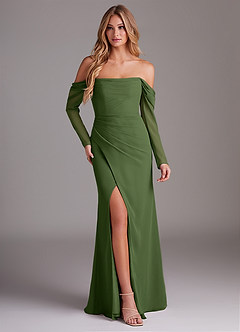 Azazie Hallie Bridesmaid Dresses Olive Mermaid Long Sleeve Chiffon Dress image1