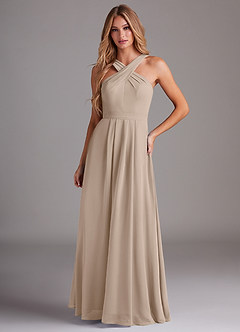 Azazie Dixie Bridesmaid Dresses Taupe A-Line Halter Pleated Chiffon Dress image1