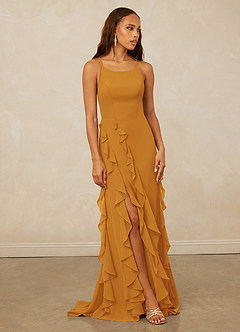 Christian Siriano Bridal for Azazie 1006 Bridesmaid Dresses Butterscotch Mermaid Ruched Chiffon Dress image1