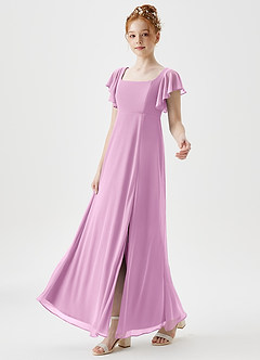 Azazie Bondi Junior A-Linie Seitliche Cut-Outs Gittergewebe Kleid Bonbonrosa image6