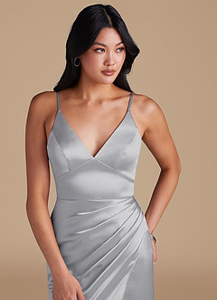 Azazie Shania Bridesmaid Dresses Silver Sheath Pleated Metallic Satin Dress image3