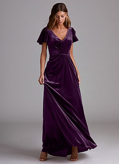 Azazie Soren Bridesmaid Dresses Grape A-Line Velvet Dress image4
