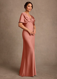 Azazie Dosia Mother of the Bride Dresses Salmon Pink Sheath Pleated Stretch Satin Dress image2