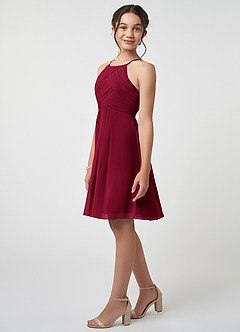 Azazie Ginny Junior Burgundy A-Line Pleated Chiffon Dress image3