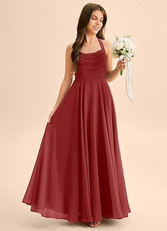 Azazie Kady Junior Abito A-Line in Chiffon Scollo a Cuore Ruggine image5