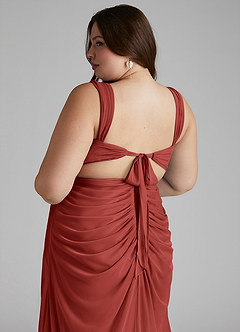 Azazie Jesaphine Bridesmaid Dresses Terracotta Sheath Ruched Mesh Dress image7