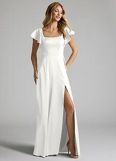 Azazie Bondi Bridesmaid Dresses White A-Line Bow Stretch Satin Dress image7