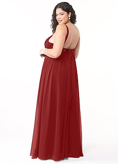 Azazie Aziza Bridesmaid Dresses Rust A-Line V-Neck Pleated Chiffon Dress image10