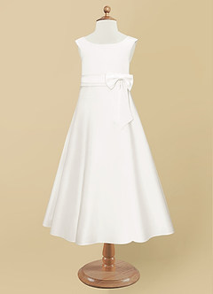 Azazie Lindy Flower Girl Dresses Ivory A-Line Pleated Matte Satin Dress image10
