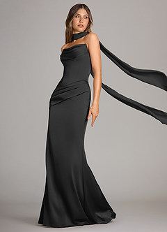Azazie Sorrel Bridesmaid Dresses Black Mermaid Strapless Stretch Satin Convertible Dress image4