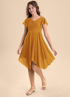 Azazie Janeaurelia Junior Butterscotch A-Line Pleated Chiffon Dress image3