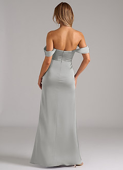 Azazie Johana Jurken voor bruidsmeisjes Converteerbaar Jurk van Stretch Satijn met Zeemeermin Off the Shoulder Zilver image4