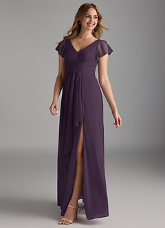 Azazie Omari Bridesmaid Dresses Plum A-Line Mesh Dress image5
