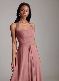 Azazie Clarisa Bridesmaid Dresses Desert Rose A-Line Pleated Chiffon Dress image3