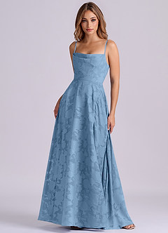 Azazie Elle 신부 들러리 드레스 A라인 주름진 플로럴 번아웃 바닥 길이 드레스 image4