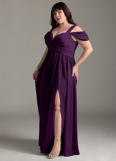 Azazie Lianne Bridesmaid Dresses Grape A-Line Off the Shoulder Stretch Satin Dress image13