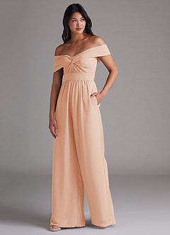 Azazie Lamara Robes de demoiselle d'honneur Combinaison Convertible en Mousseline de soie Épaule décolletée Rose Perle image4