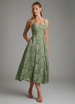 Azazie Isabella Bridesmaid Dresses Pistachio A-Line Corset Floral Burnout Dress image4