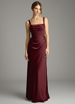 Azazie Alouette Bridesmaid Dresses Cabernet Mermaid Pleated Stretch Satin Dress image3