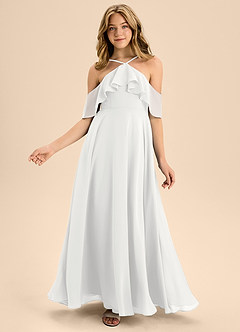 Azazie Tessabelle Junior White A-Line Off the Shoulder Chiffon Dress image6