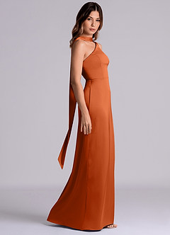 Azazie Philana Bridesmaid Dresses Burnt Orange A-Line One Shoulder Stretch Satin Dress image3