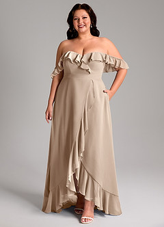 Azazie Lyra Bridesmaid Dresses Taupe A-Line Chiffon Convertible Dress image11