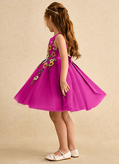 Azazie Prima Flower Girl Dresses Fuchsia A-Line Bow Tulle Dress image4