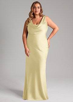 Azazie Rylina Bridesmaid Dresses Lemon Sorbet Mermaid Stretch Satin Dress image7