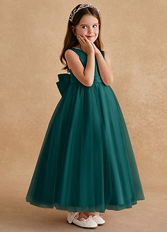 Azazie Cookie Flower Girl Dresses Peacock A-Line Bow Tulle Dress image3