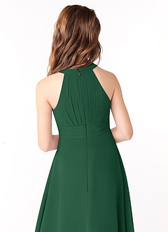 Azazie Linna Junior Vestido de Verde Oscuro de Gasa de Corte En A con Plisado image3