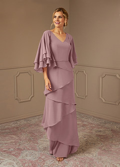 Azazie OHara Abiti per la Madre della Sposa Abito A-Line in Chiffon con Scollo a V Rosa Polverosa image1