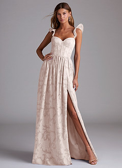 Azazie Denisse Bridesmaid Dresses Blushing Pink A-Line Ruched Floral Burnout Dress image1