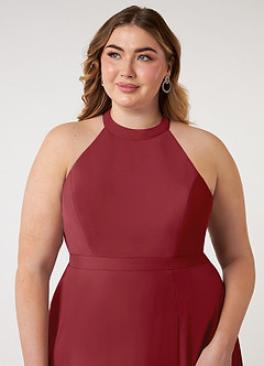 Azazie Clarice Bridesmaid Dresses Pomegranate A-Line Halter Chiffon Dress image13