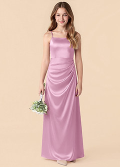Azazie Renna Junior Robe Sirène en Satin extensible Plissée Rose Bonbon image1