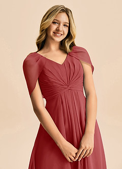 Azazie Emma Junior Robe Trapèze en Mousseline de soie Plissée Rouille image7